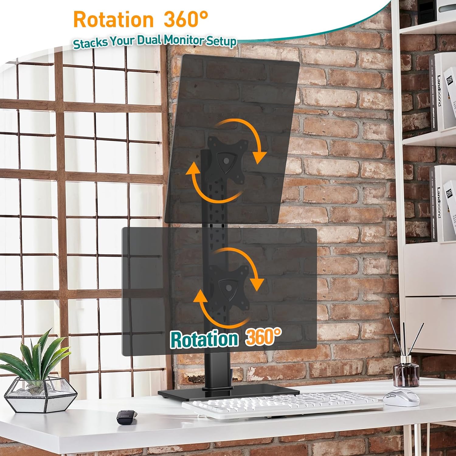 Thumbnail 4 de ELIVED Supporto doppio per monitor da scrivania – braccio verticale 13–32" con VESA 75x75/100x100 mm, 360°, fino a 15 kg per braccio