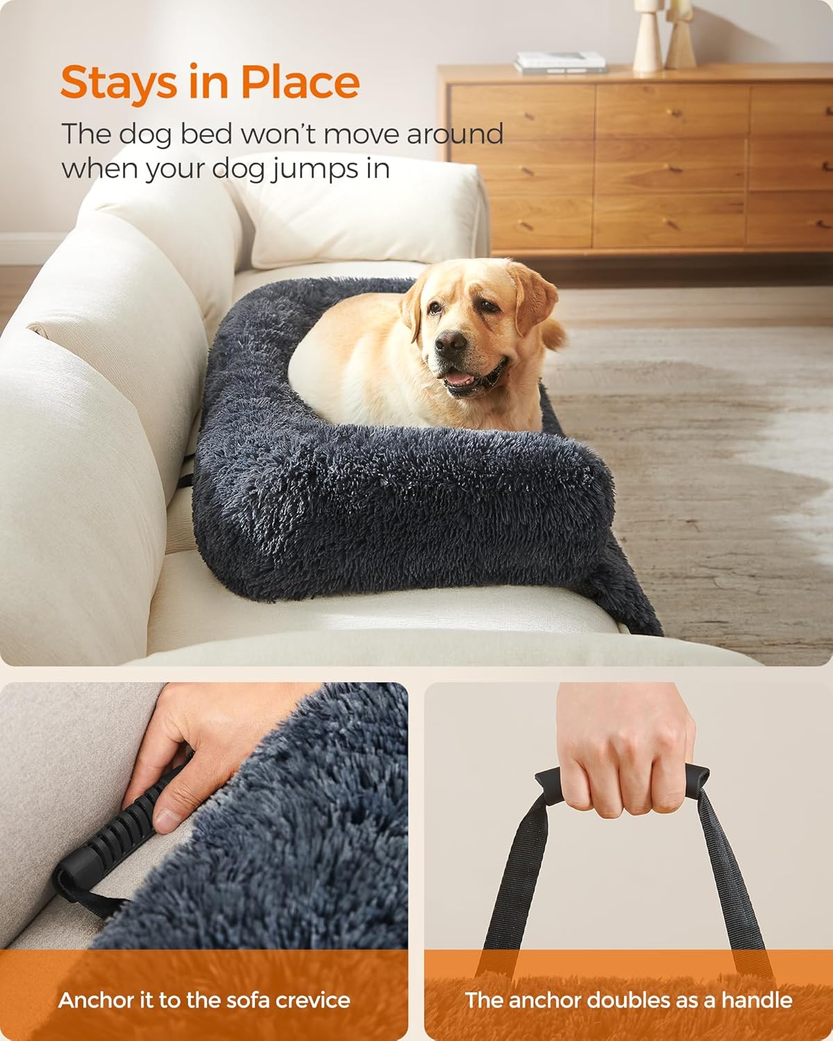 Detalle de Feandrea FluffyHug XXL Dog Sofa Bed – Calming, Extra-Large 122 x 95 cm