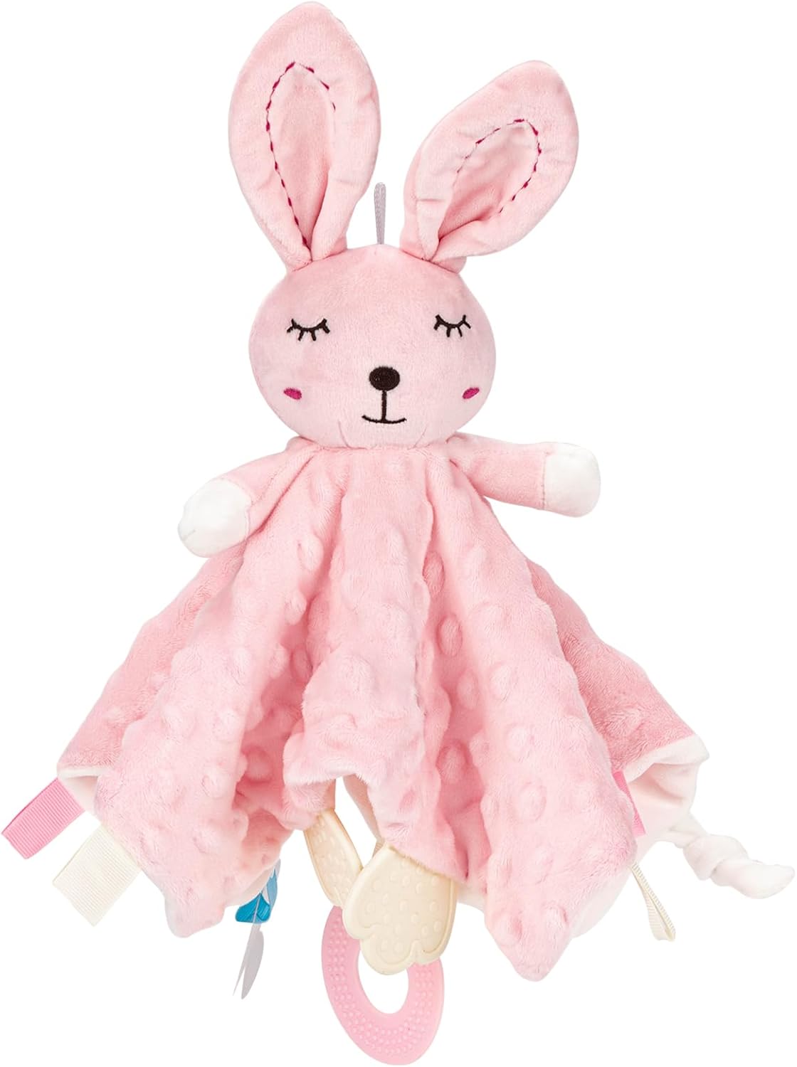 Detalle de ZIGJOY Baby Comforter with Crinkle Foil and Bell – Taggie Blanket Gift for Newborns (Pink Bunny)