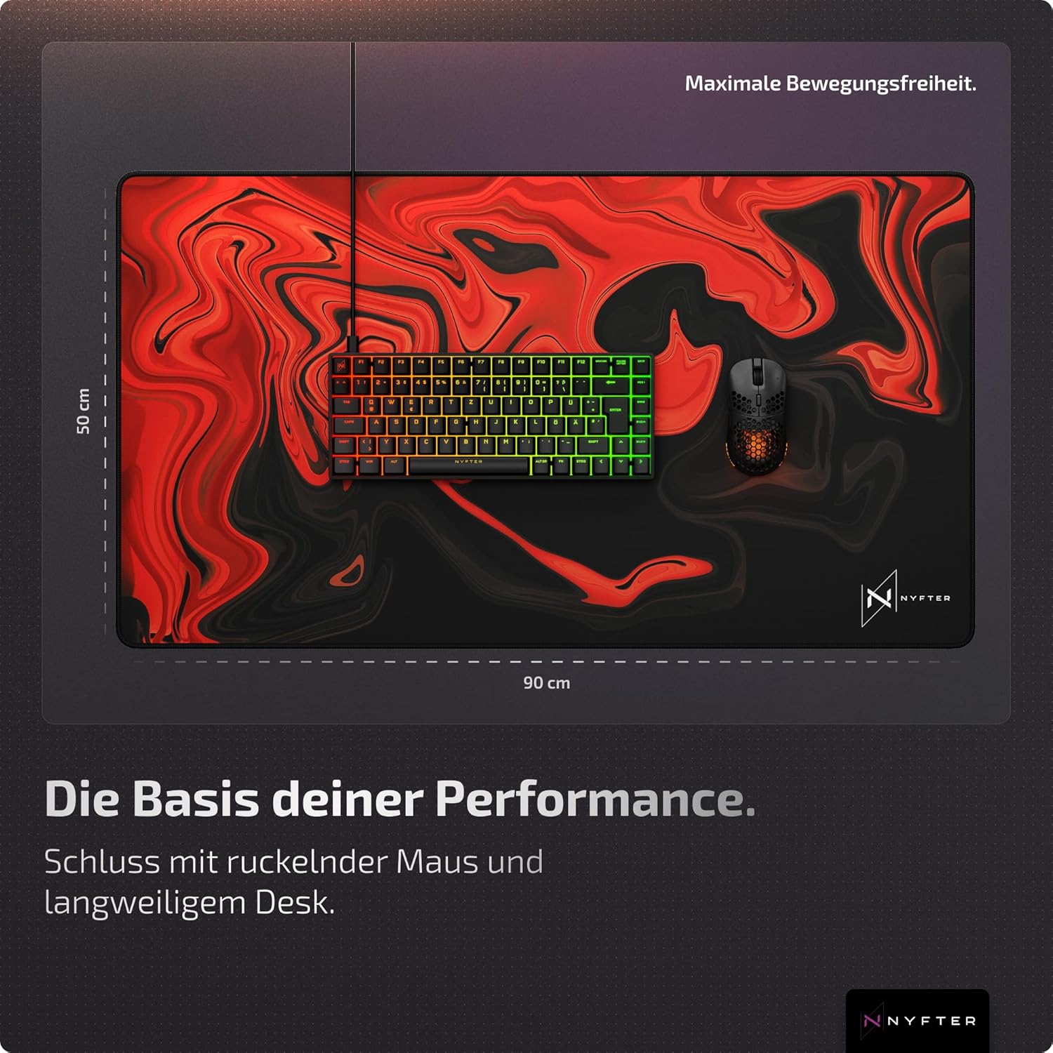 Thumbnail 1 de Nyfter Premium XXL Gaming-Mauspad Nyfpad 900x500 mm (Black-Red) mit wellenfreiem Aufbau