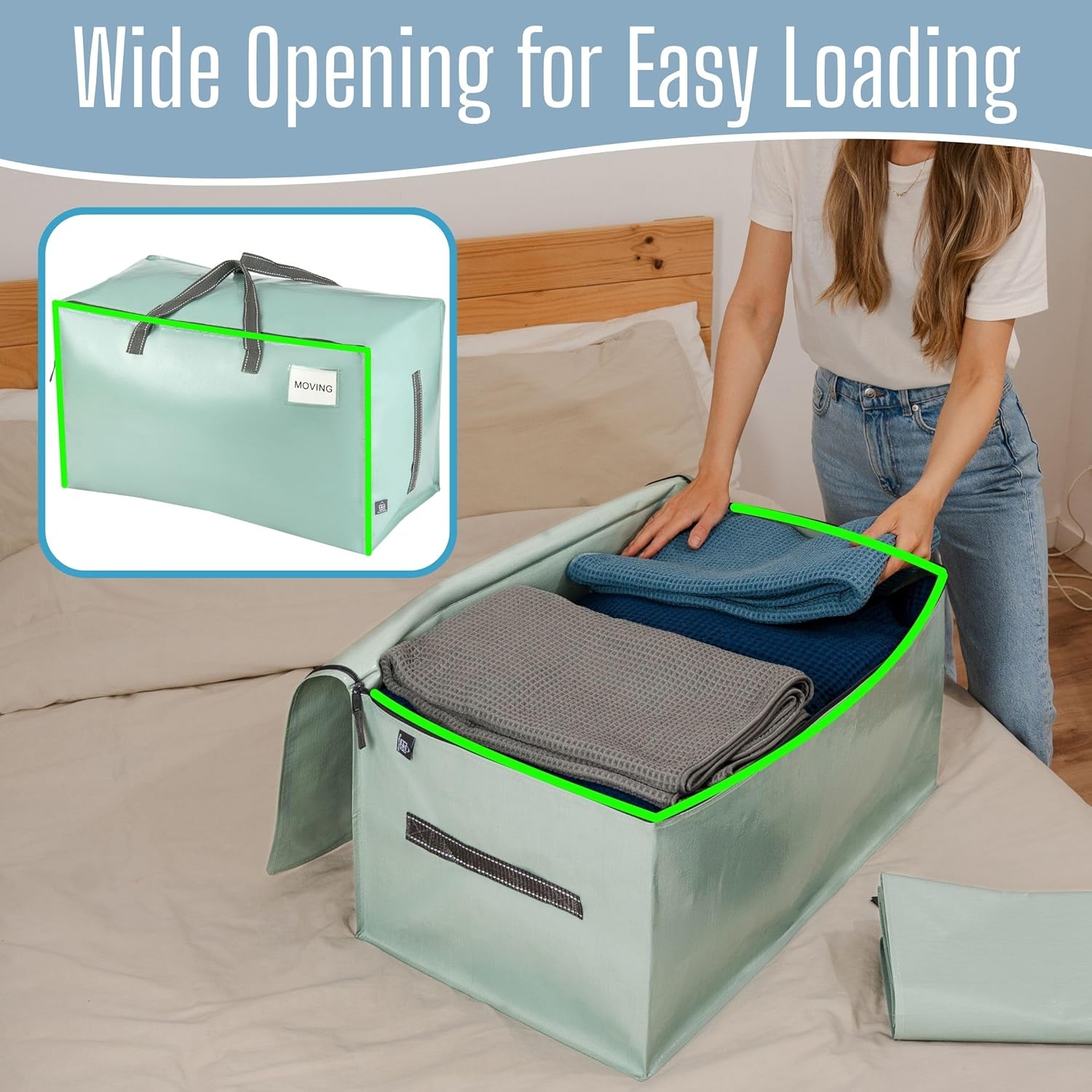 Detalle 2 de VENO 8 Pack Heavy-Duty Oversize Large Storage Bag Organiser (Water-Resistant, Light Green) – 8 Pack