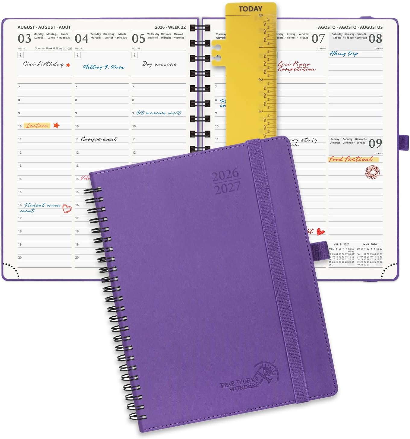 Detalle de POPRUN A5 Academic Diary 2026-2027 Week to View (Purple, 22 x 16.5 cm)