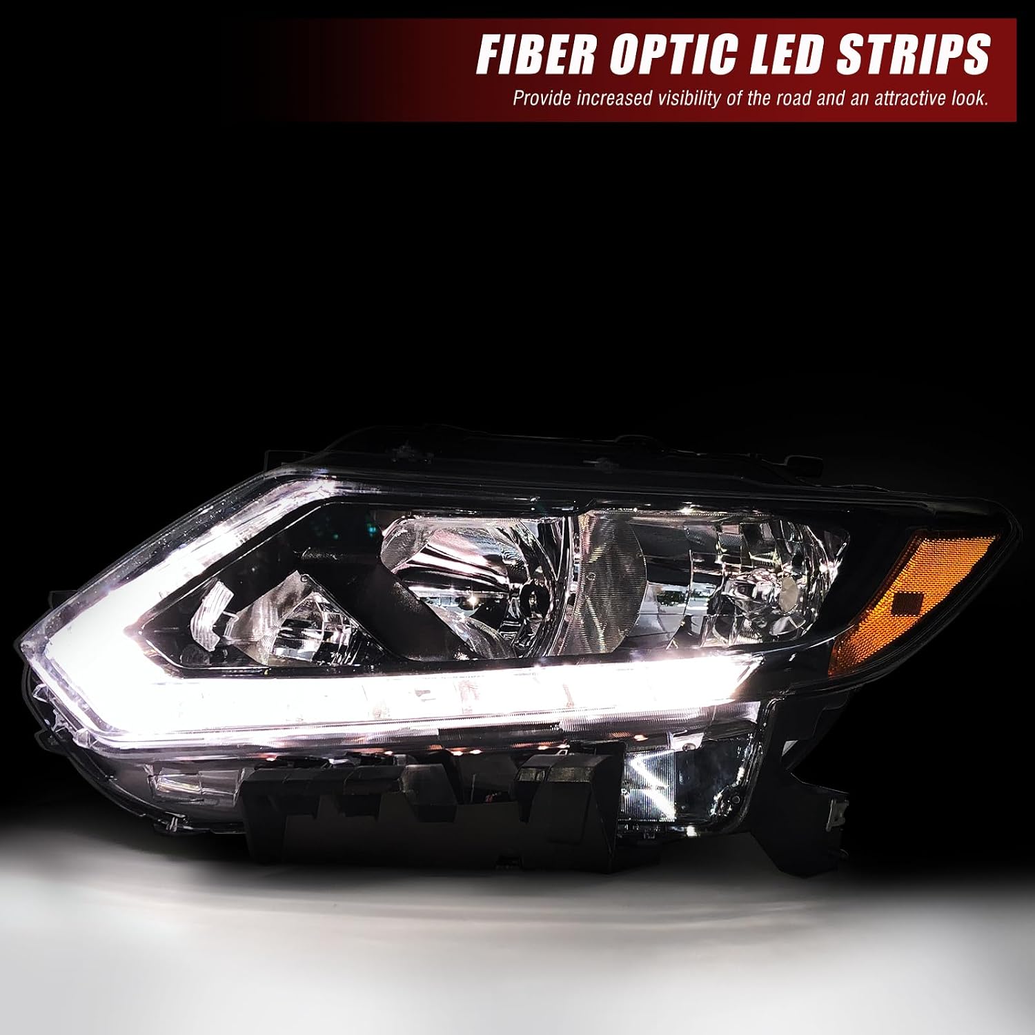 Thumbnail 4 de ADCARLIGHTS Headlight Assembly for 2014-2016 Nissan Rogue – Clear Lens, Black Housing (Left & Right) with Amber Reflector