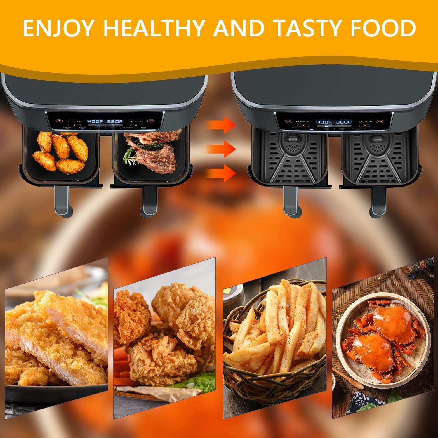 Detalle 2 de GOVD 2PCS Silicone Air Fryer Liners (Grey) for Dual Air Fryers