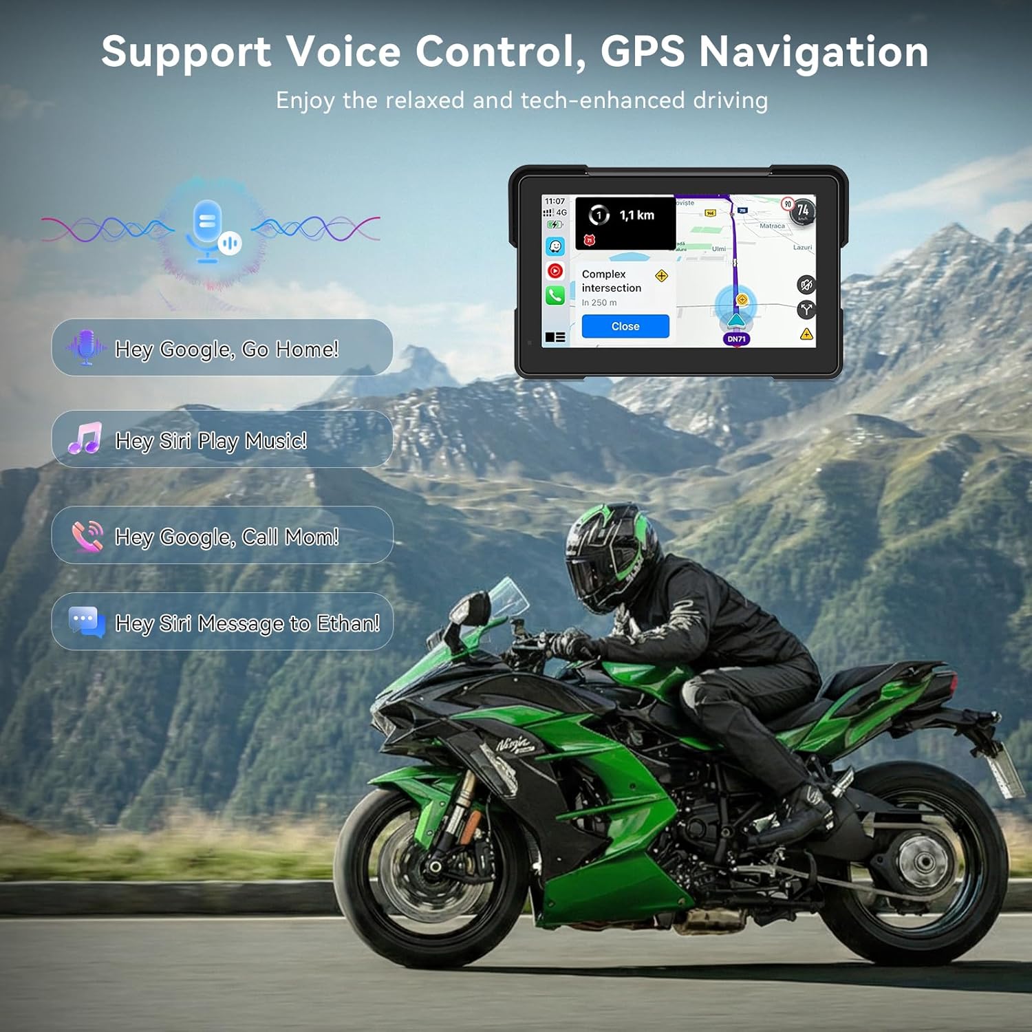 Detalle de 7″ Écran CarPlay moto sans fil – Navigation, Bluetooth double et IP67