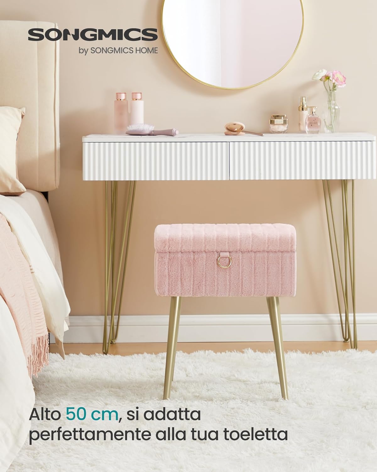 Thumbnail 2 de SONGMICS Sgabello da trucco con contenitore LOM505SZ02 - Rosa Pastello