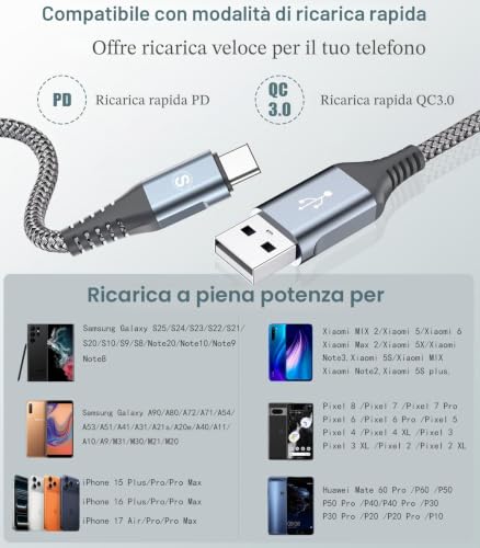 Thumbnail 7 de MAXGROUP Cavo USB-C Nylon 2m (2 pezzi) – Ricarica rapida 3.1A da USB-A a USB-C