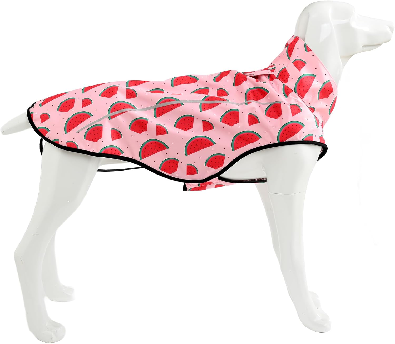 Detalle de Mile High Life dog raincoat (Pink Watermelon) with reflective strip and adjustable fit – Small