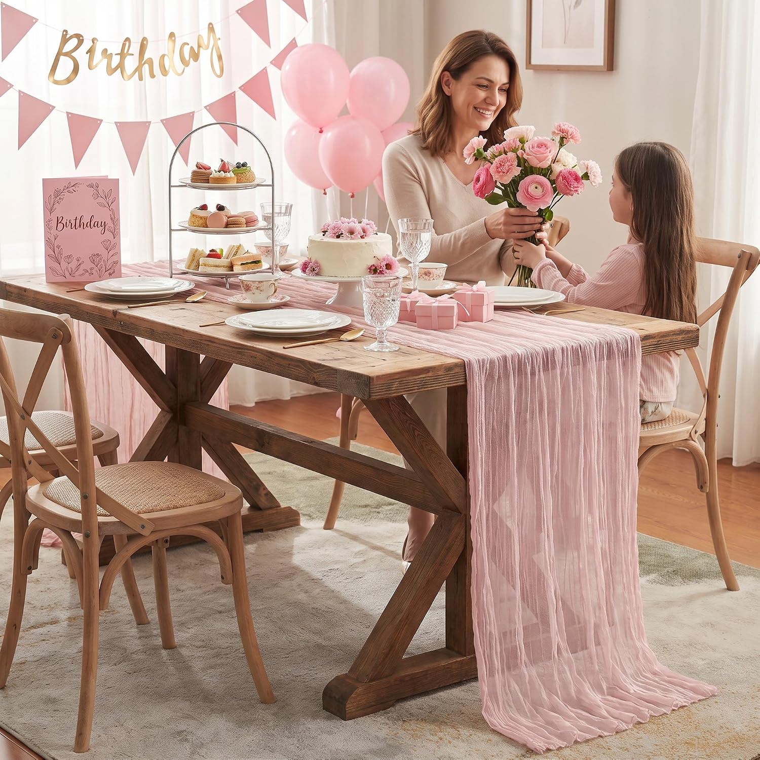 Detalle 2 de IVAPUPU 10ft Cheesecloth Table Runner ๐