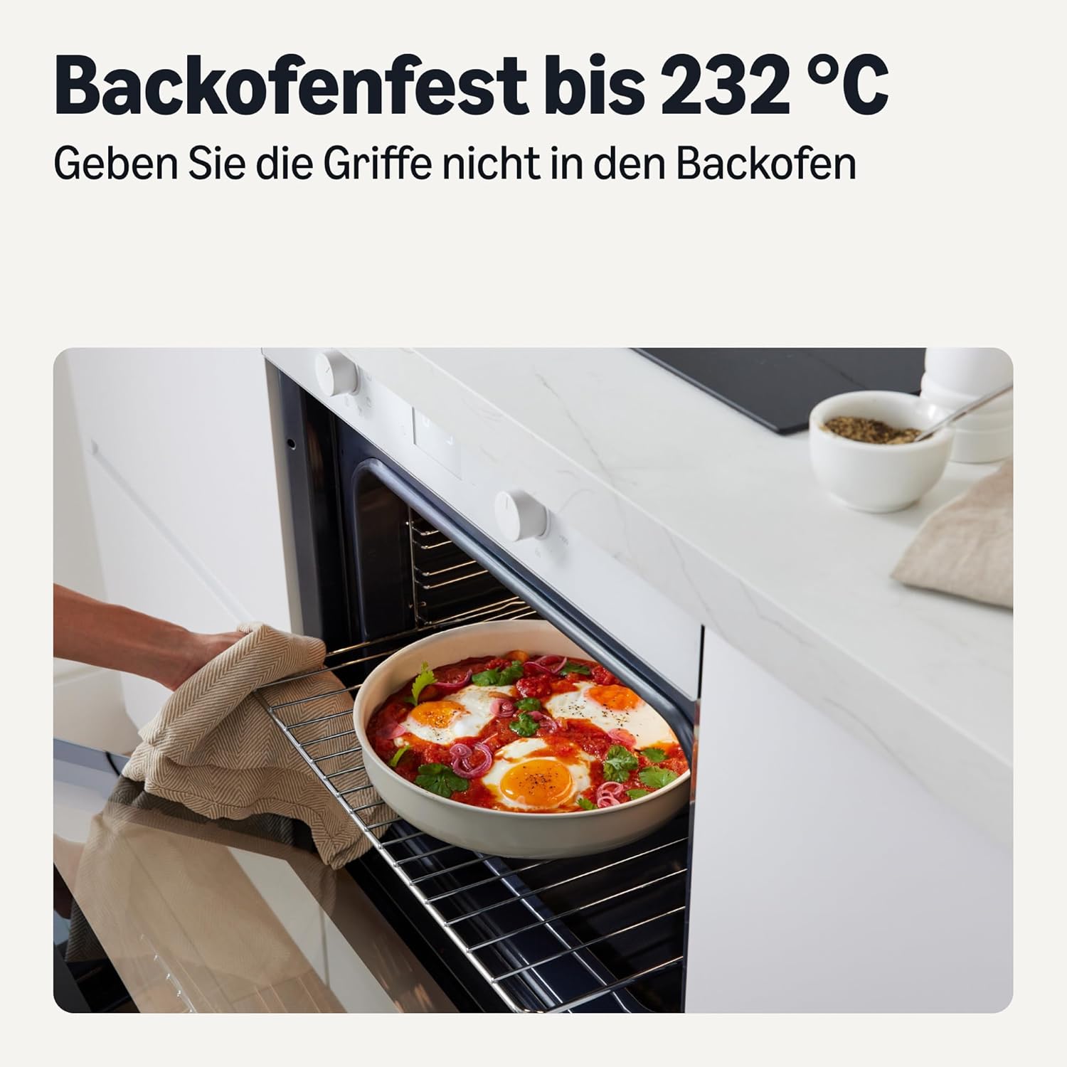 Detalle de Amazon Basics 11-teiliges stapelbares Antihaft-Keramikkochgeschirr-Set mit abnehmbaren Griffen – Leinengrau