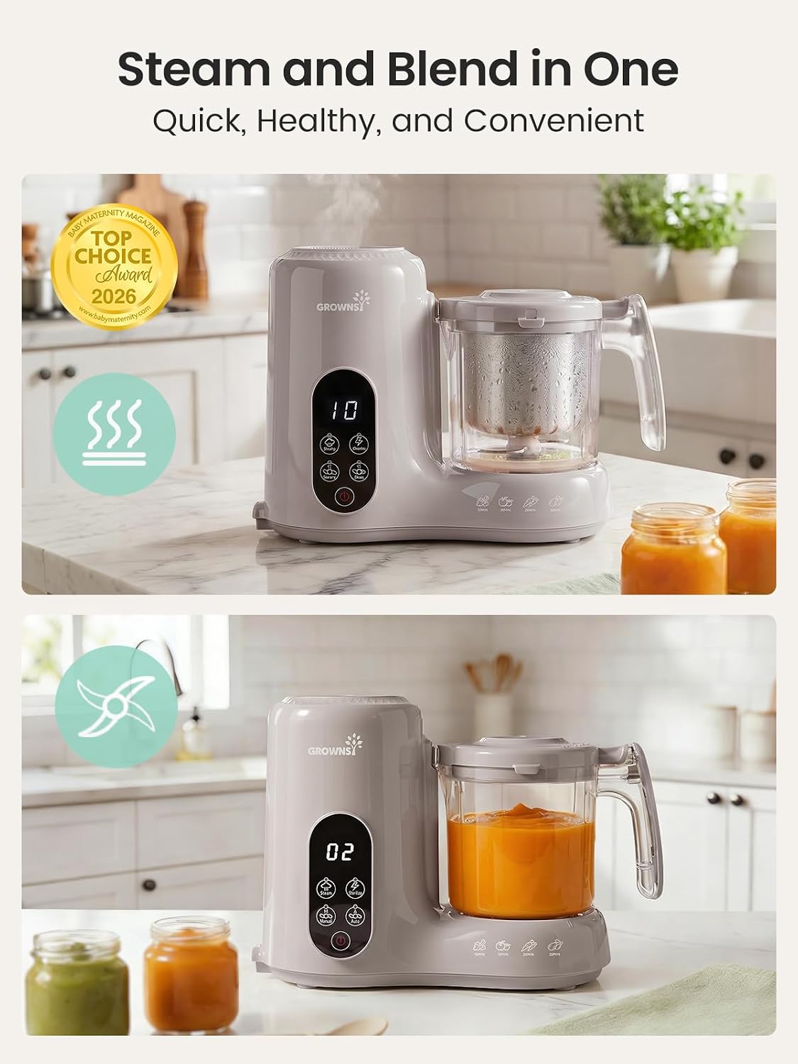 Detalle 2 de Grownsy Baby Food Maker with Stainless Steel Basket