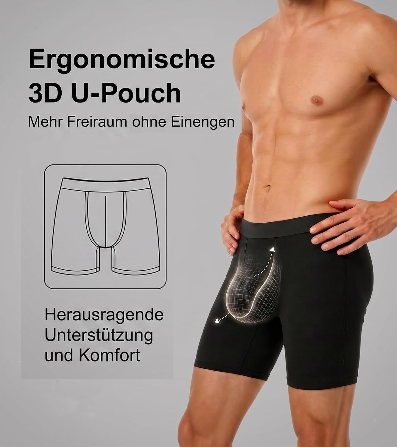 Detalle de FINETOO Boxershorts Herren Baumwolle Lang – lang, atmungsaktiv und zuverlässig