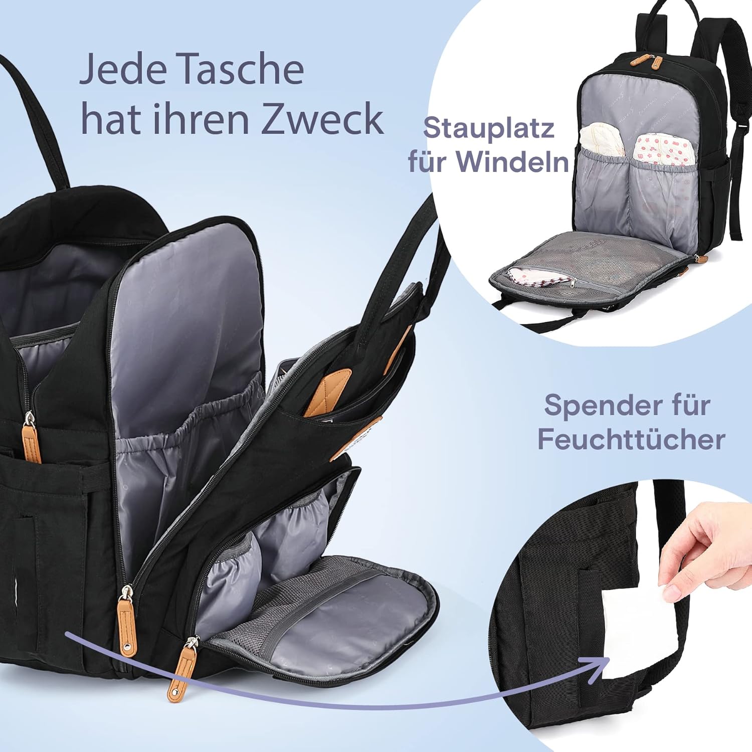 Thumbnail 5 de RUVALINO Baby Wickelrucksack – Multifunktionaler Wickeltaschen-Rucksack mit großer Kapazität