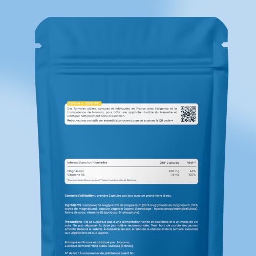 Thumbnail 5 de Novoma Magnesium Bisglycinate 240 mg + Vitamine B6 – 60 gélules végétales, 1 mois