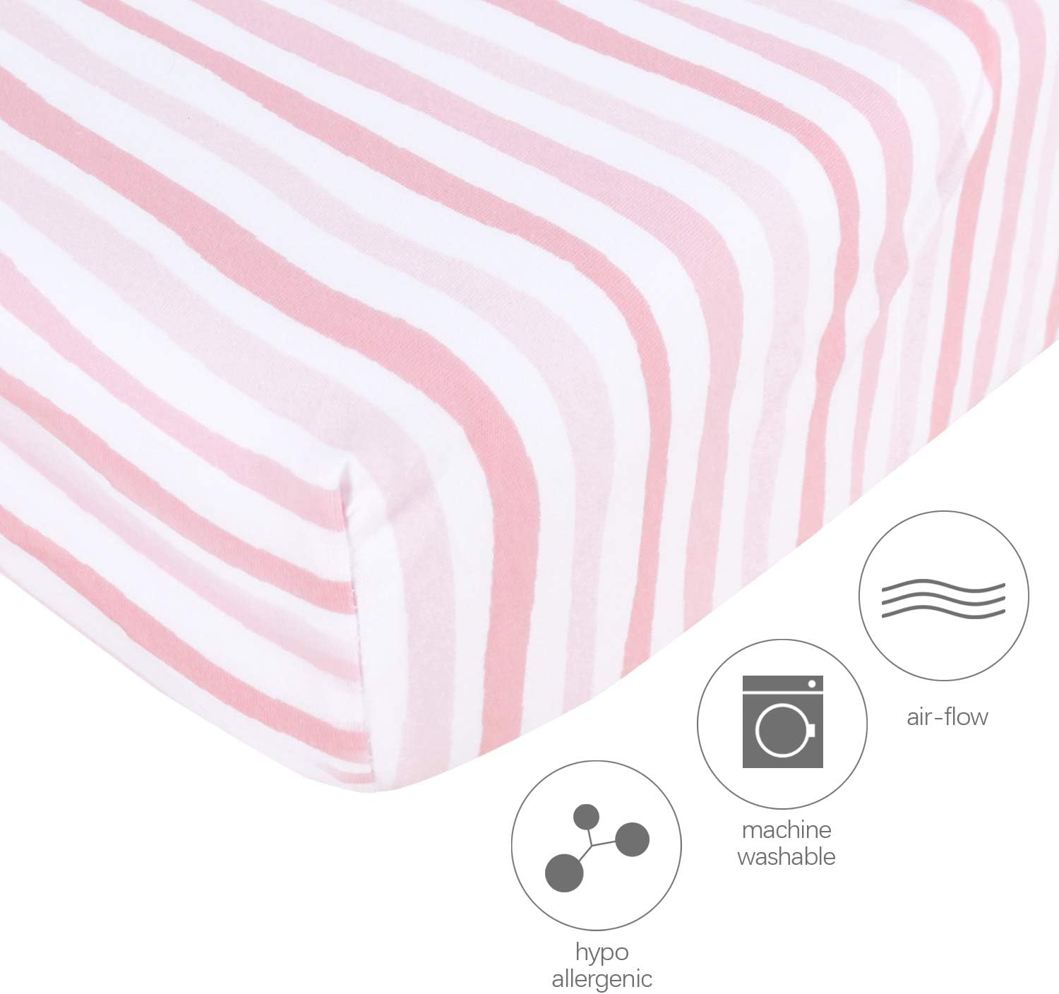 Detalle de Travel Cot Fitted Sheet 2 Pack (95×65cm) – 100% Jersey Knit Cotton Pack n Play Sheets for Baby Girls