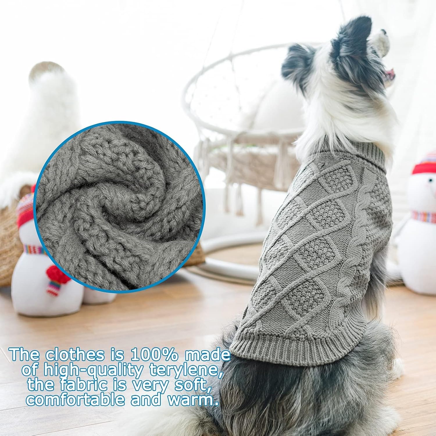 Detalle de Mihachi Turtleneck Dog Sweater, Medium Acrylic Cable Knit with Leash Hole
