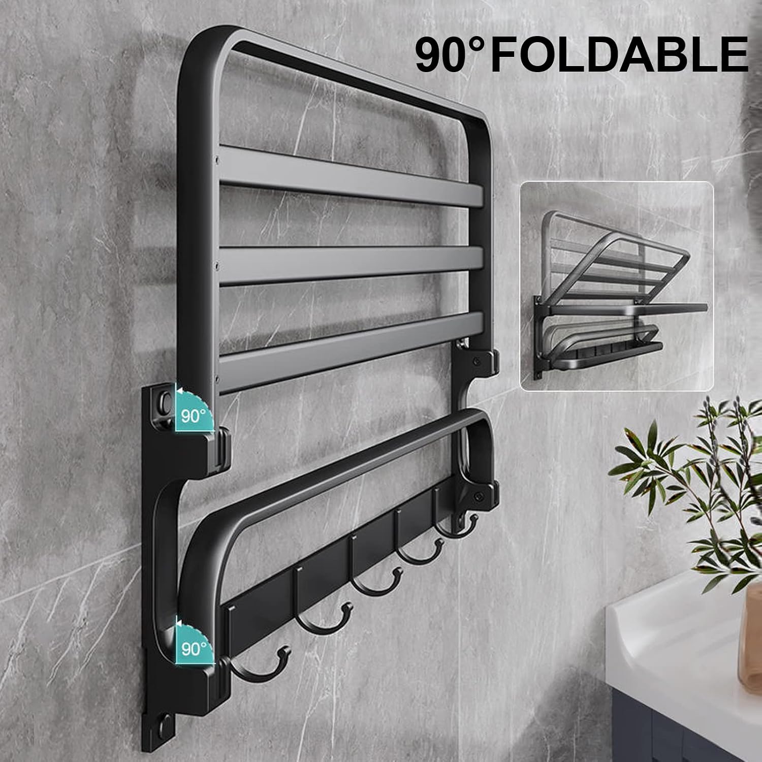 Detalle 2 de Toallero adhesivo de pared 58 cm negro