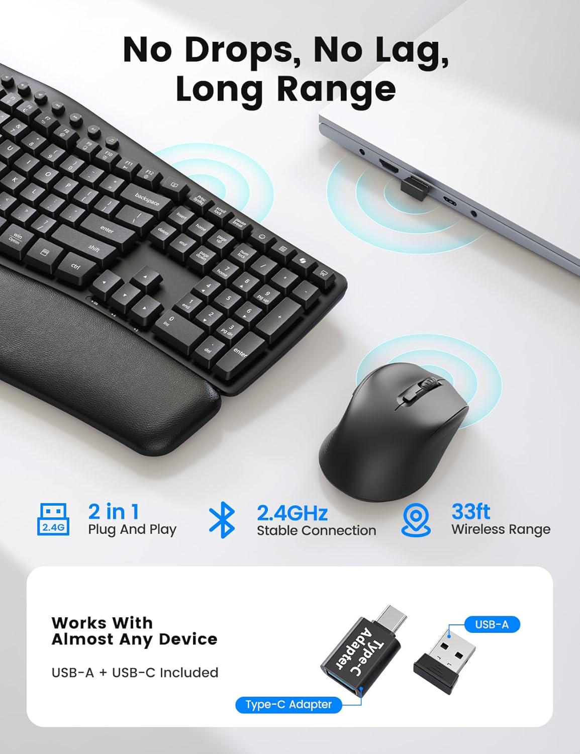 Thumbnail 4 de Sablute Ergonomic Wireless Keyboard and Mouse Combo 30dB ⌨