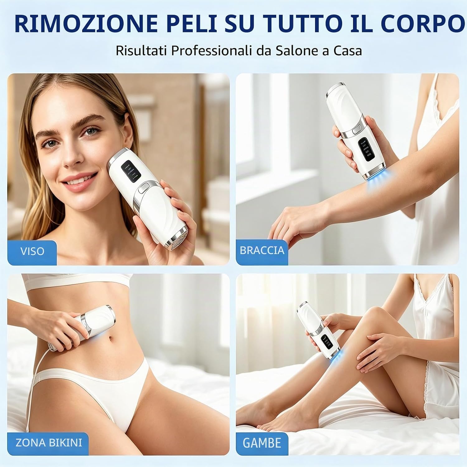 Detalle 2 de Epilatore Luce Pulsata IPL: dispositivo domestico per depilazione a casa, 999.999 impulsi, 530–1200 nm, 5–35°C, 2,2–5,3 J/cm², bianco
