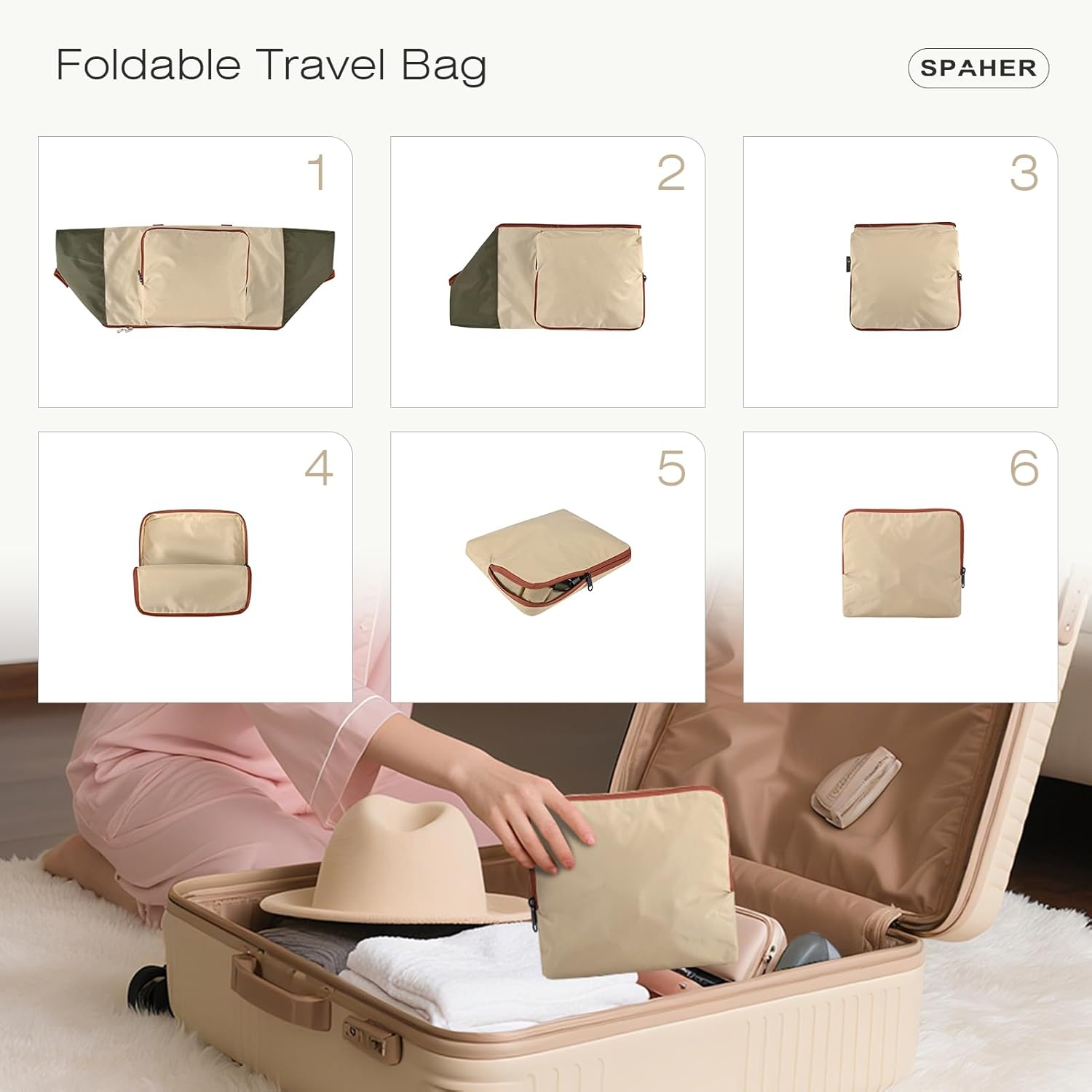 Detalle de SPAHER Expandable Foldable Travel Cabin Duffle Bag with Wet Pocket 40L
