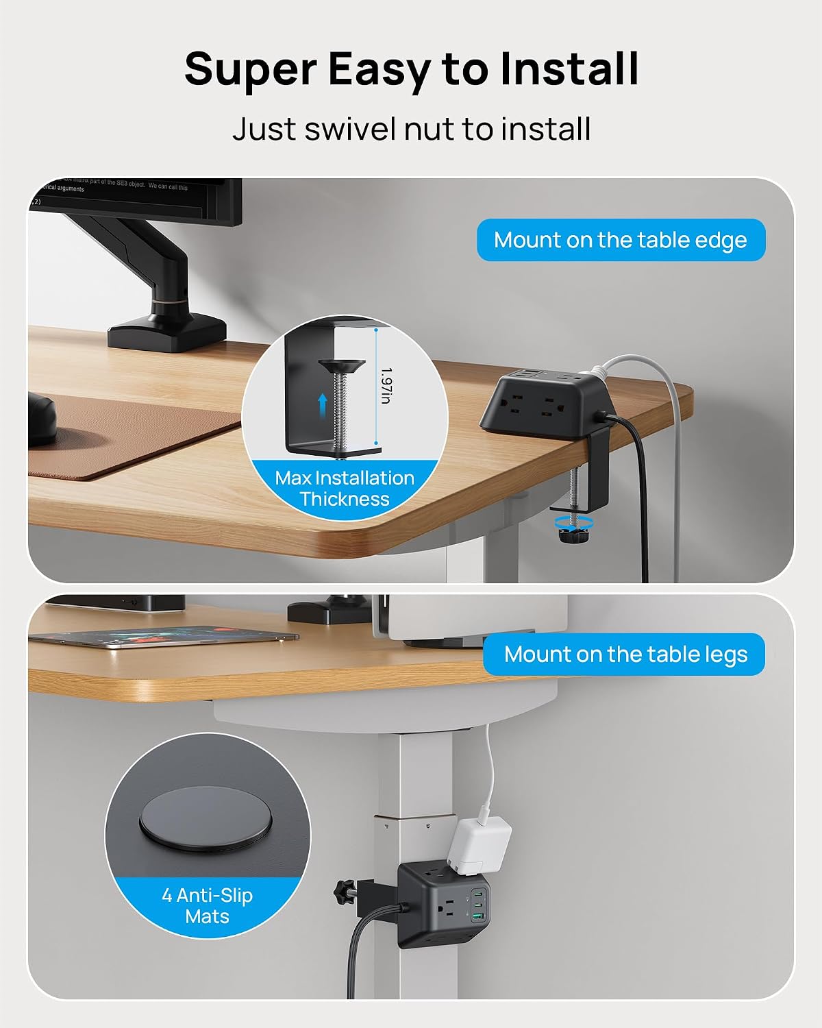 Detalle de TROND TD-PS-US16C Desk Clamp Power Bar with 5 Outlets and USB-C PD