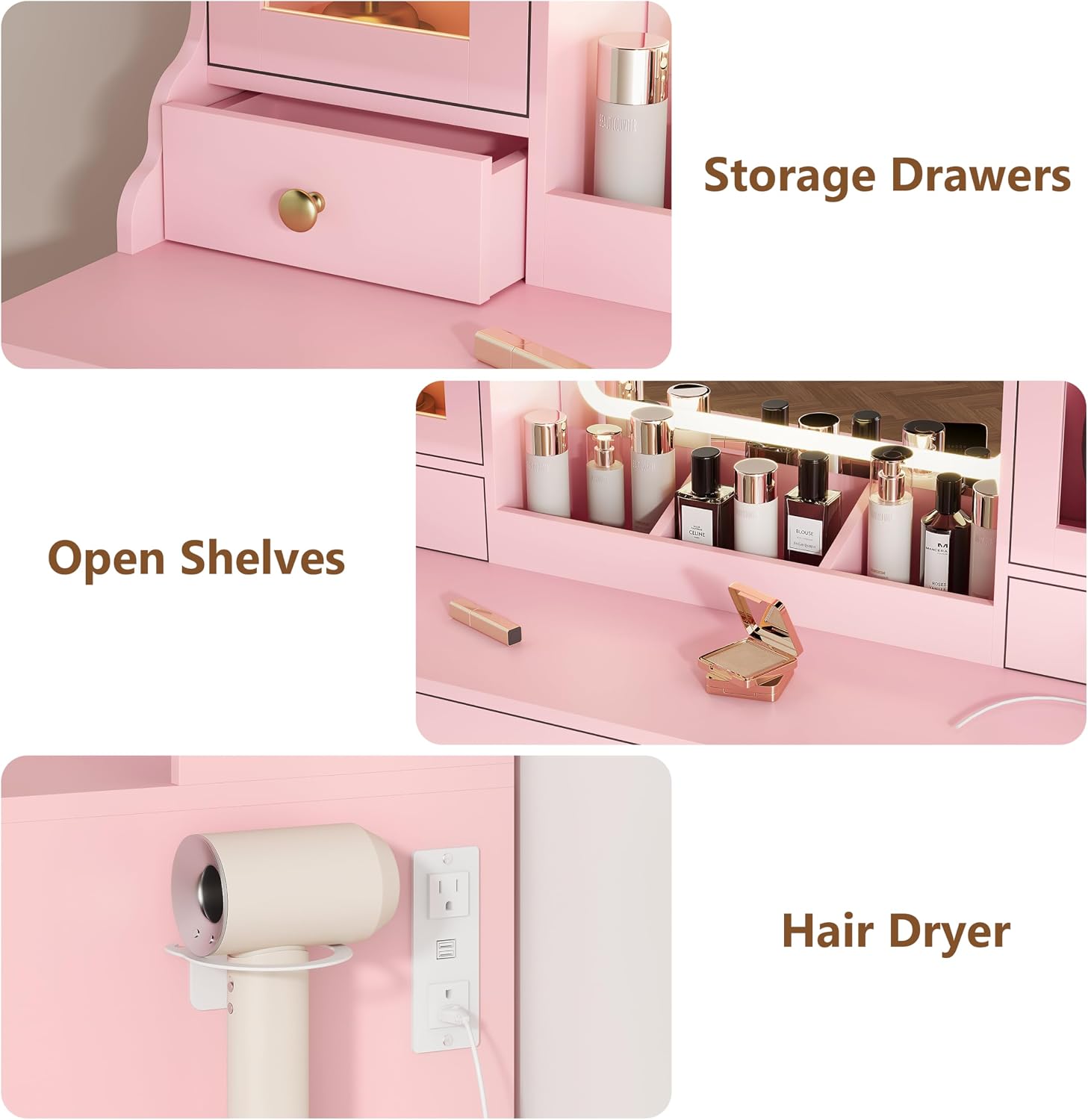 Detalle 2 de HUANLEGO Vanity Desk with 3 Drawers