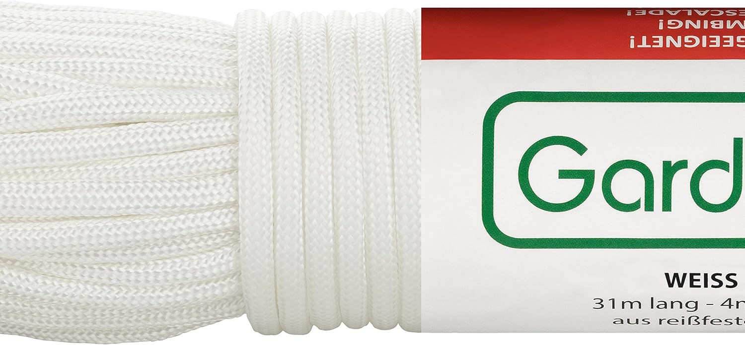 Detalle de GardenMate Paracord 550 in nylon per esterni, 31 m e 4 mm (bianco) – corda kernmantel con 7 fili