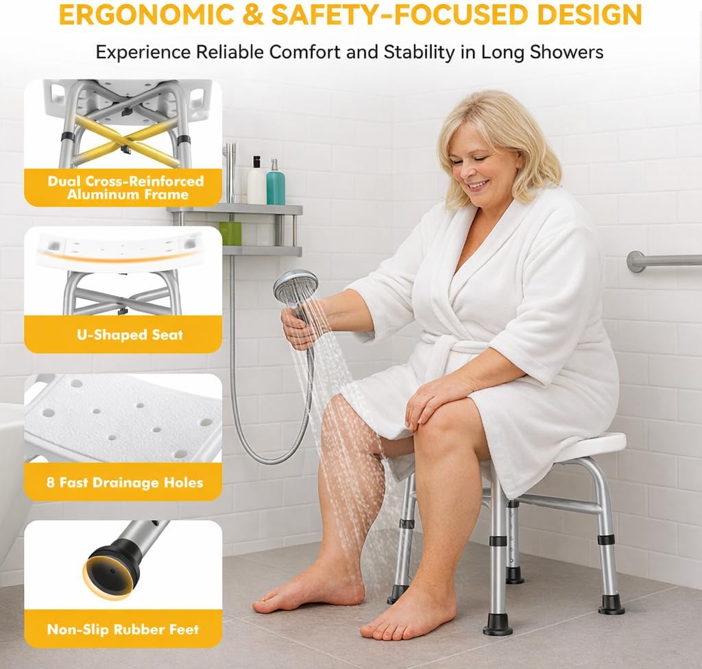 Detalle de Hiqufet HQSC Shower Chair, Adjustable Height with Non-Slip Feet
