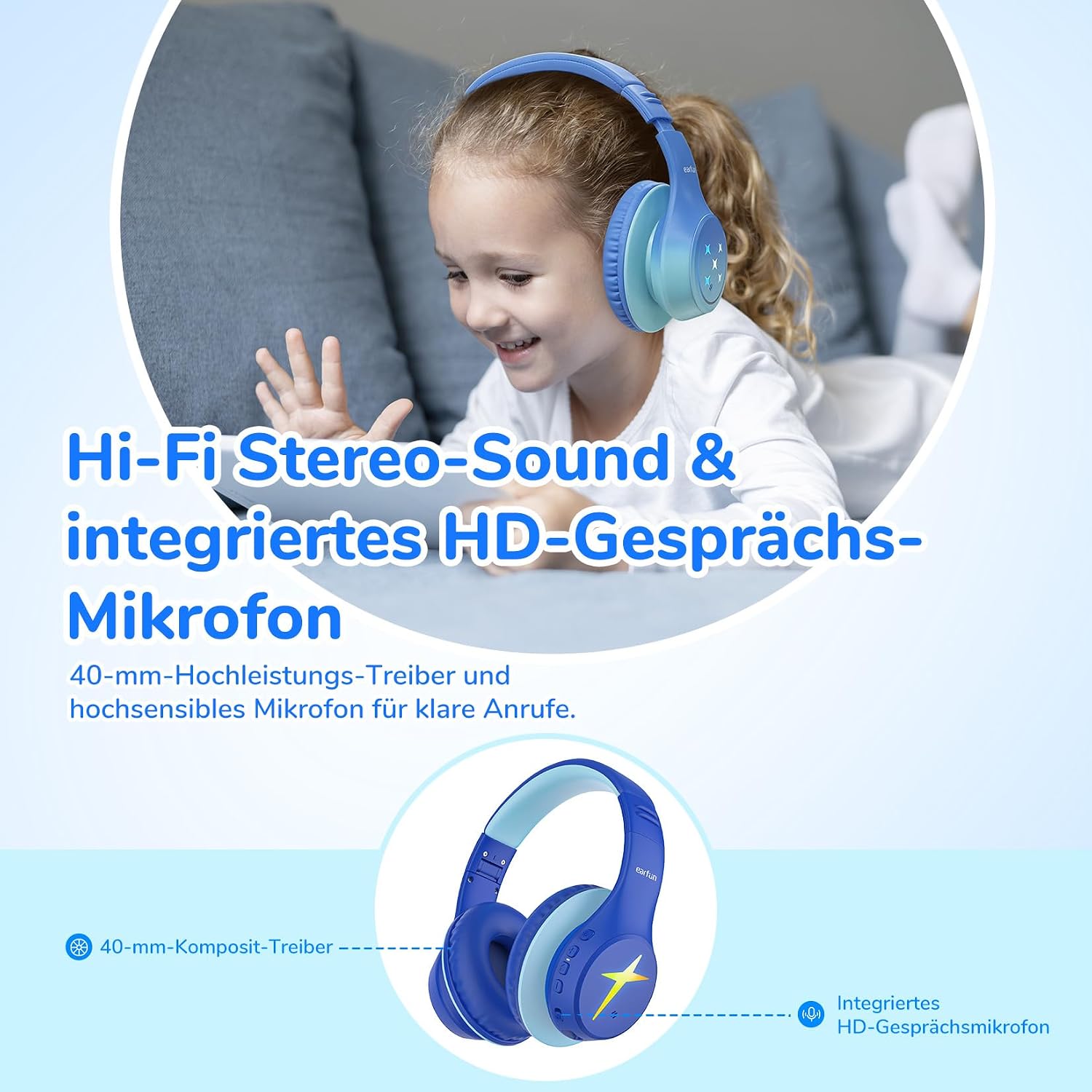 Detalle 2 de EarFun Kinder Bluetooth Kopfhörer 90 Std Akku