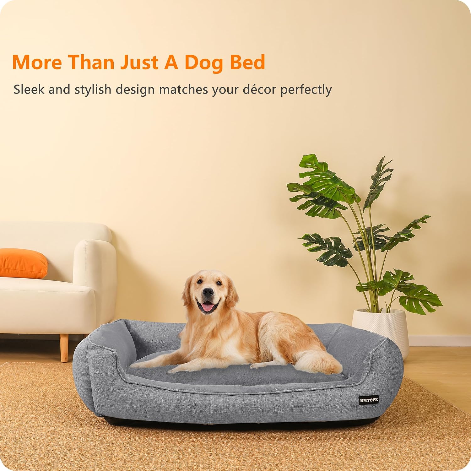 Detalle 2 de HMTOPE Hundebett, Hundesofa & Kissen – abnehmbar und waschbar, Hellgrau, 110 x 86 x 26 cm