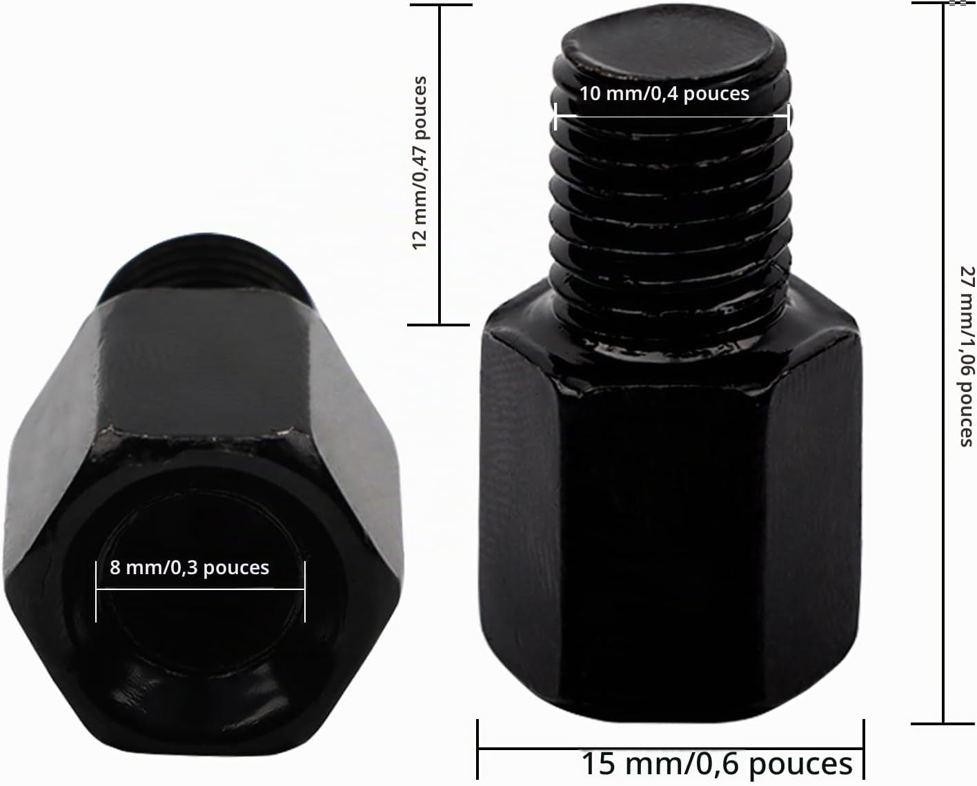 Detalle 2 de AMZSKU M8 naar M10 spiegeladapter voor motorfiets, rechte schroefdraad, set van 2