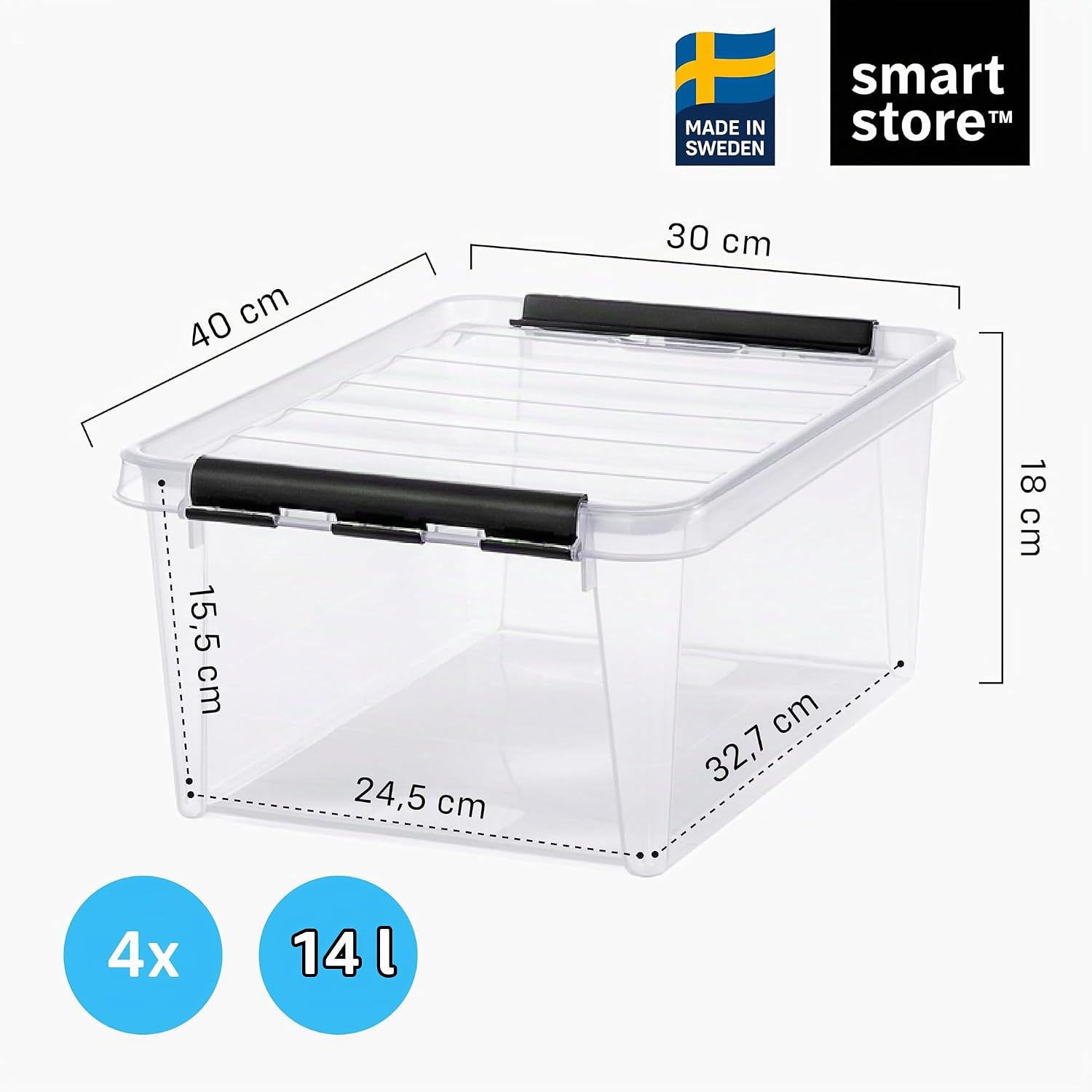 Detalle de SmartStore pojemniki do przechowywania 14 l, 4 sztuki, przezroczyste, z pokrywkami na klips