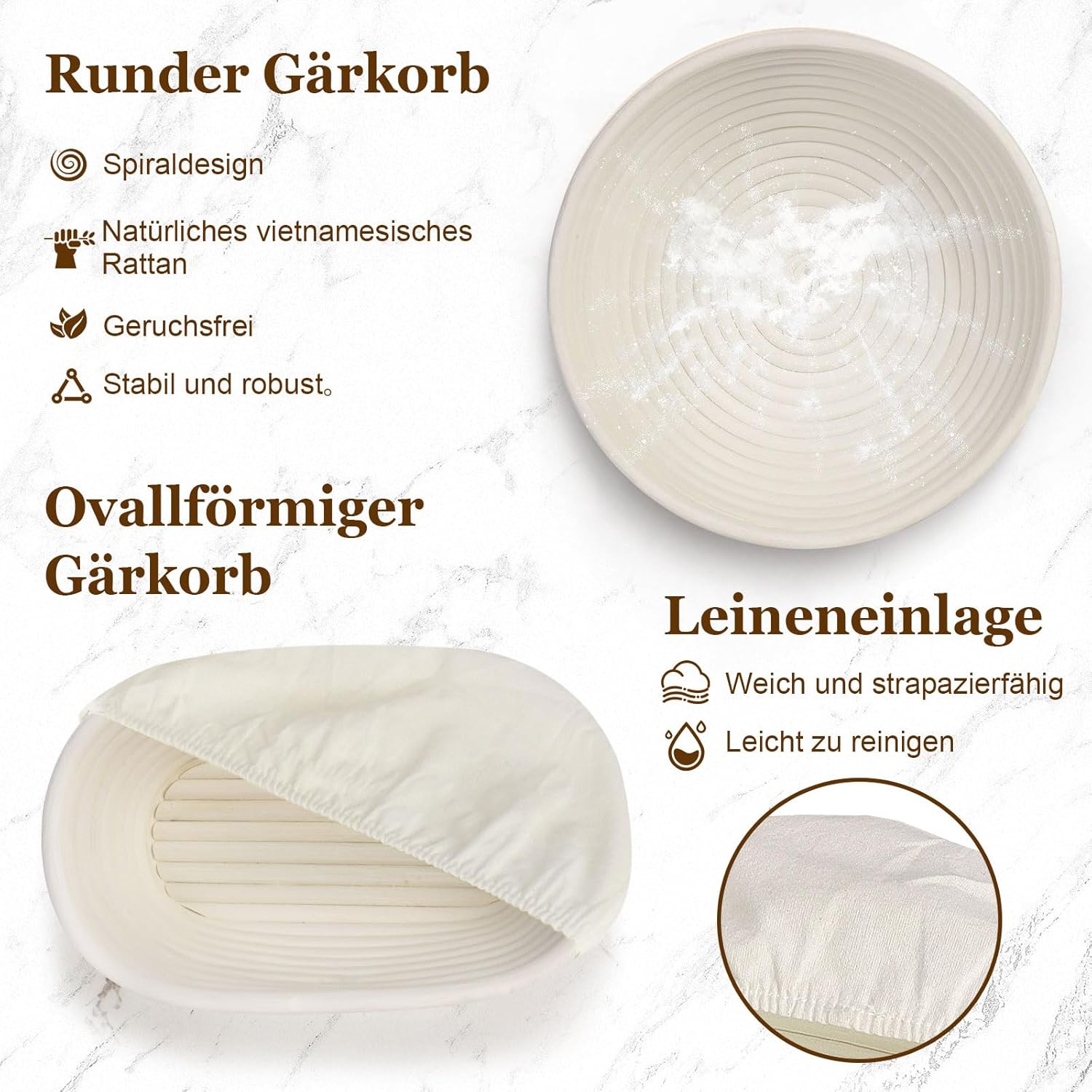 Thumbnail 2 de SHANNA GäRköRbchen 15-teiliges Sauerteig-Starter-Set mit ovalen & runden Gärkorb, Starterglas und Zubehör