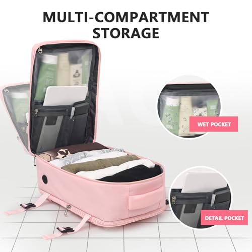 Thumbnail 2 de KIRFEIHT Mochila de cabina para avión 40x30x20 cm (24L) con puerto USB y funda para carro – Rosado