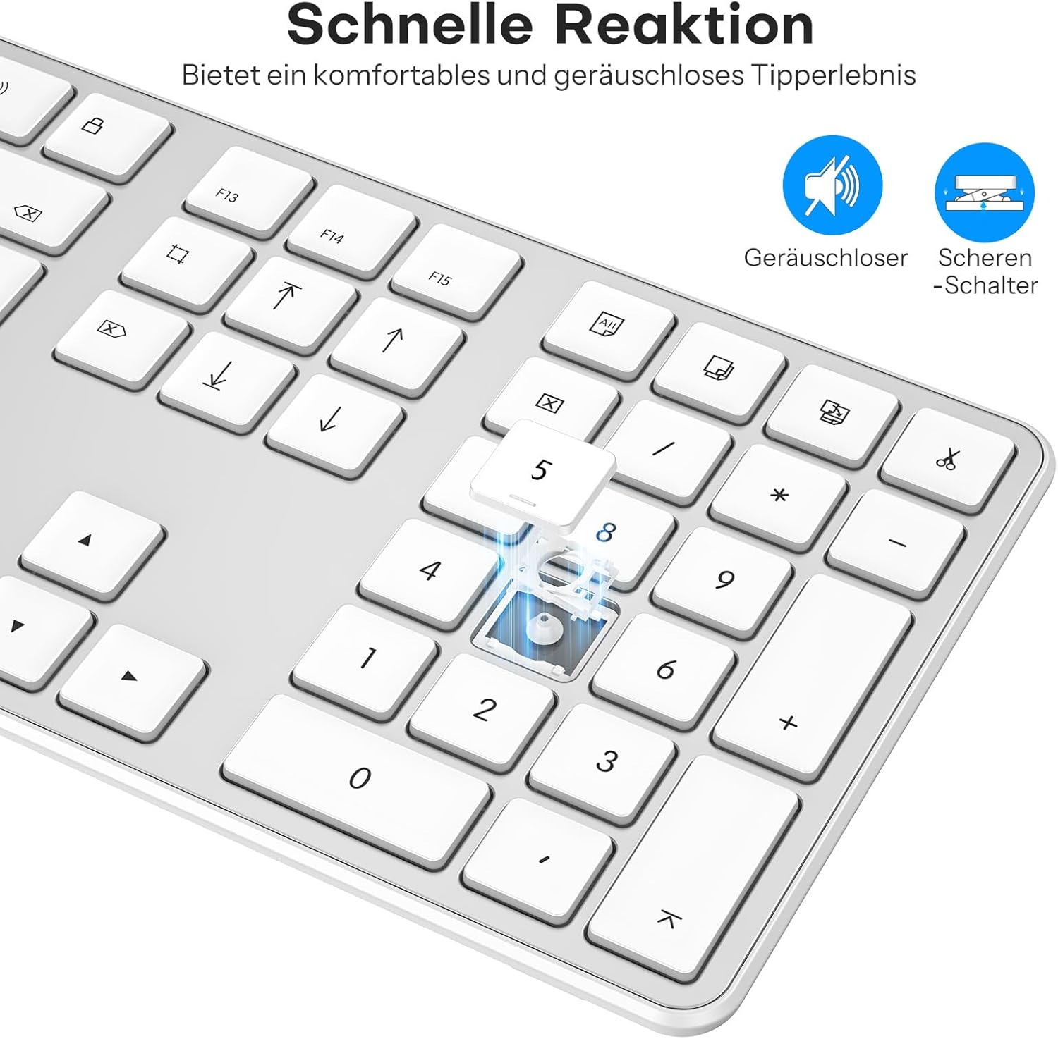 Thumbnail 5 de OMOTON Mac-Kabeltastatur mit Ziffernblock – USB/Type-C Anschluss, leises Tippgefühl, deutsches Layout