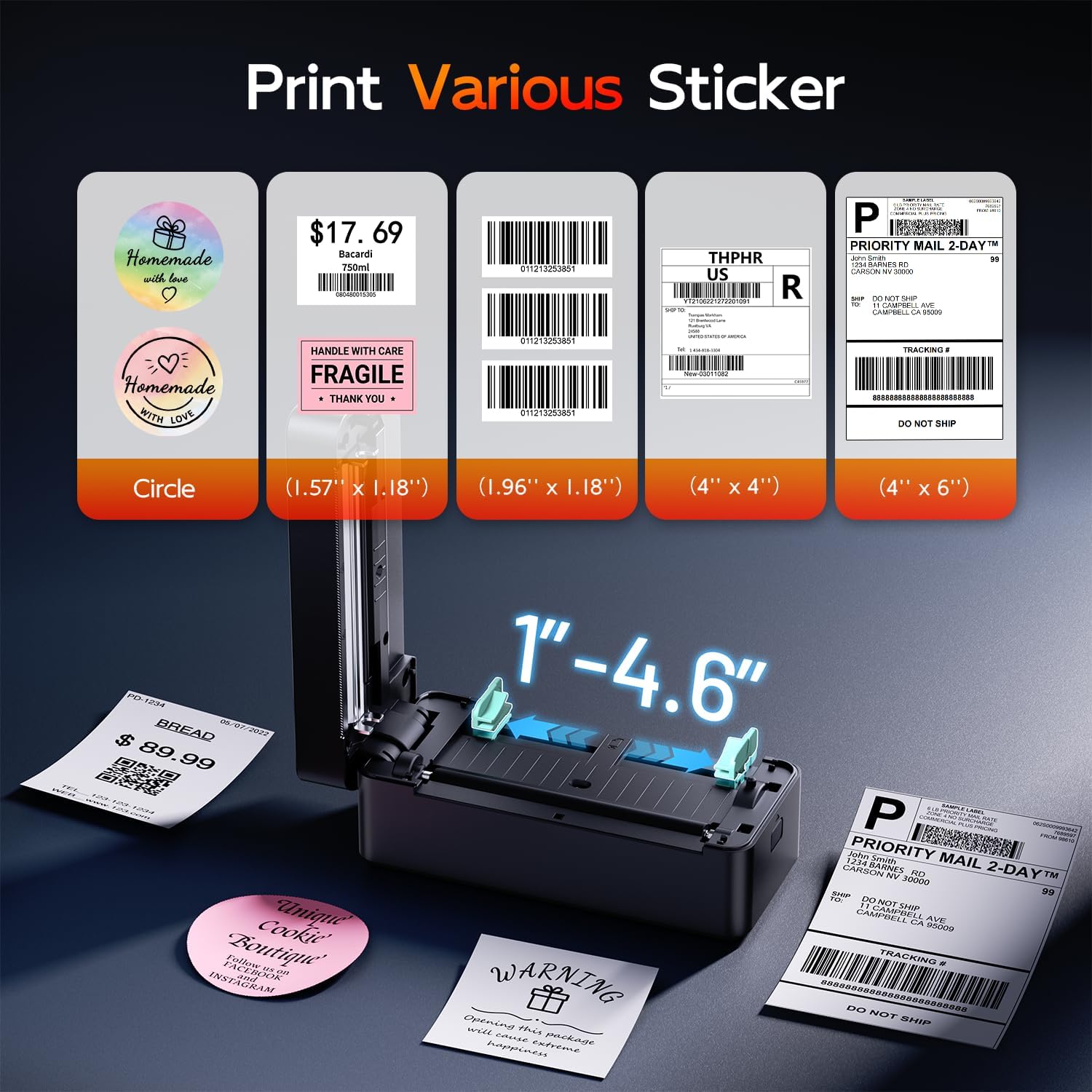 Detalle de TATTMUSE Shipping Label Printer 4x6 (2411BT) – Bluetooth Thermal Label Printer for UK Small Businesses