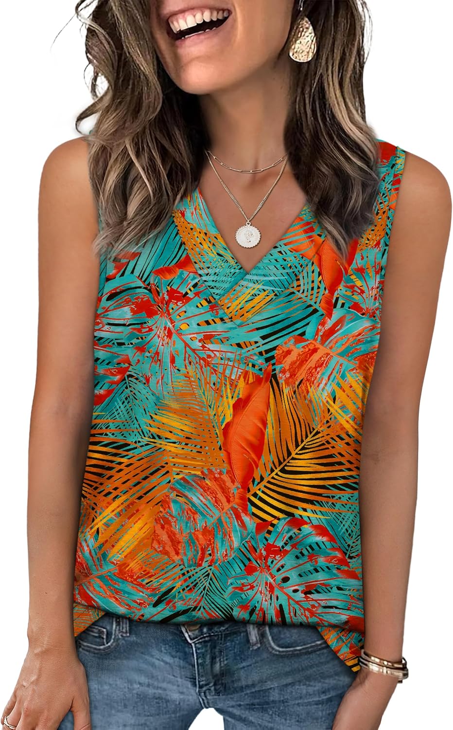 Thumbnail 3 de WIHOLL Women's V-Neck Tank Top, Sleeveless Stretchy Fabric, Loose Fit