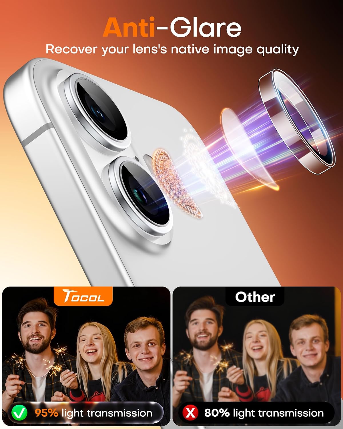 Detalle de TOCOL 2 Sets Kameraschutz für iPhone 17 – Ultra HD, 9H, Einfache Montage, Transparent