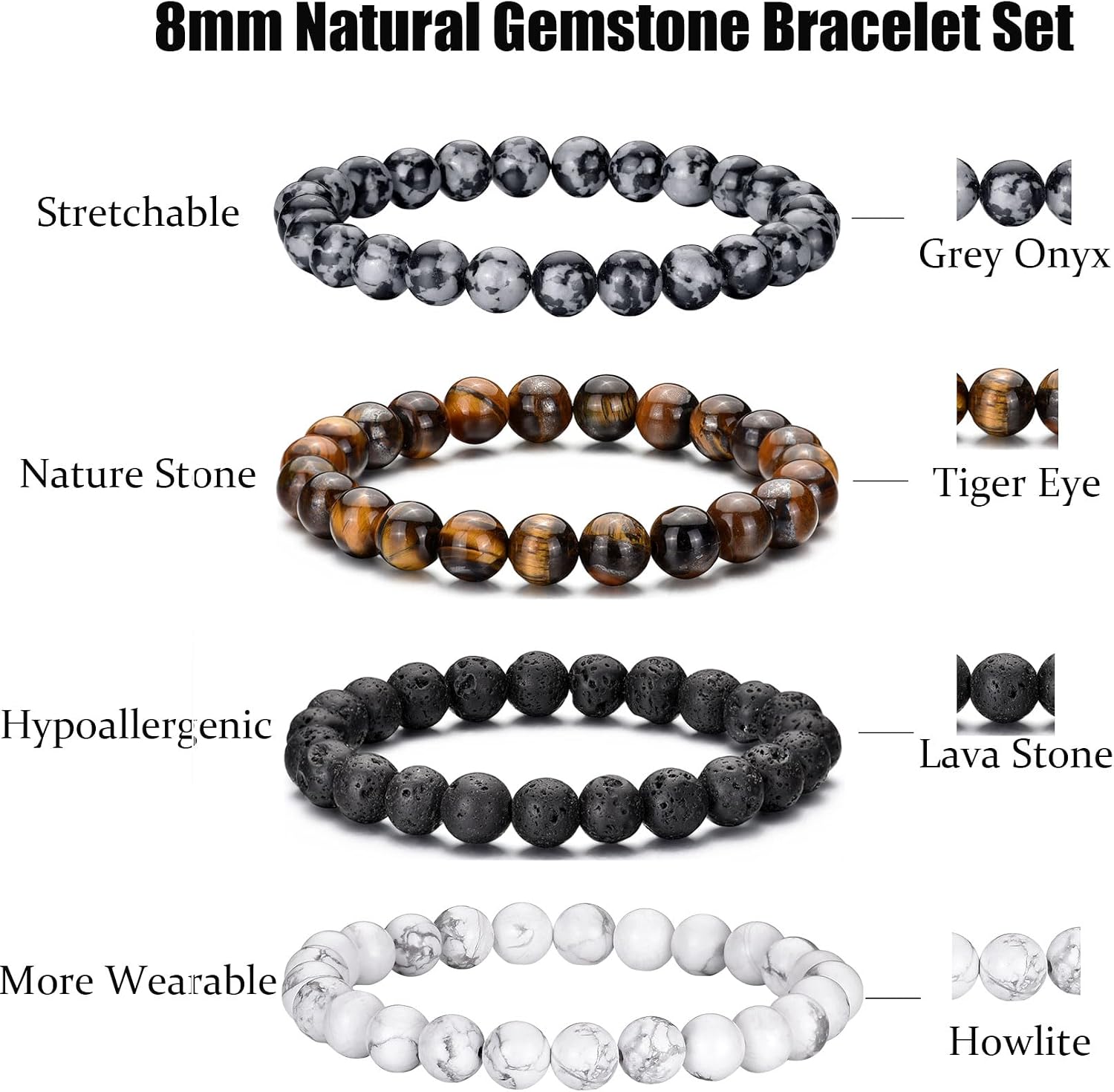 Detalle de RANKEEF Perlenarmband Herren 8 mm Set
