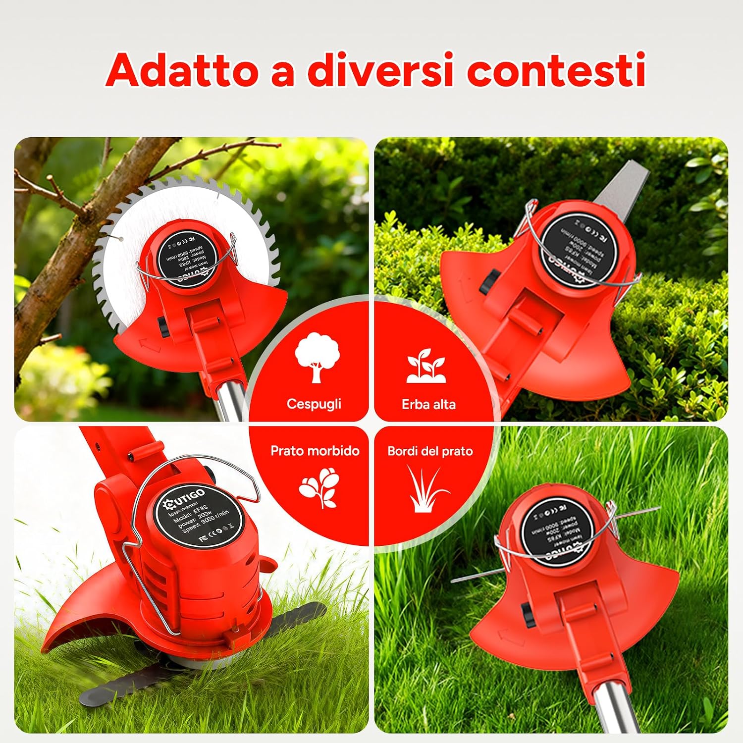 Thumbnail 6 de OUTIGO Decespugliatore a Batteria 800 W con Tagliaerba Elettrico, 4 lame e asta telescopica 71–106 cm