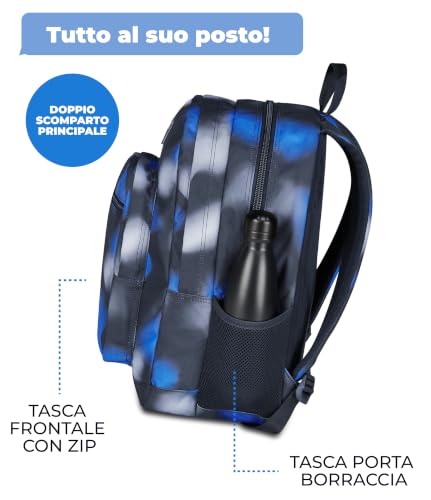 Detalle de Seven Freethink Zaino Scuola Media Ragazzo, Blu/Nero 34L – Doppio Scomparto con Porta PC e Borraccia