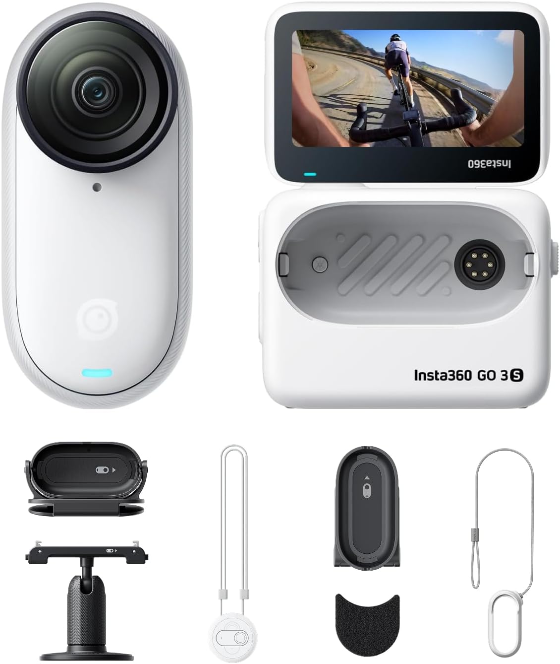 Detalle de Insta360 GO 3S Fahrrad-POV-Bundle 64 GB Weiß – Tragbare 4K Mini-Kamera mit Freihand-POVs