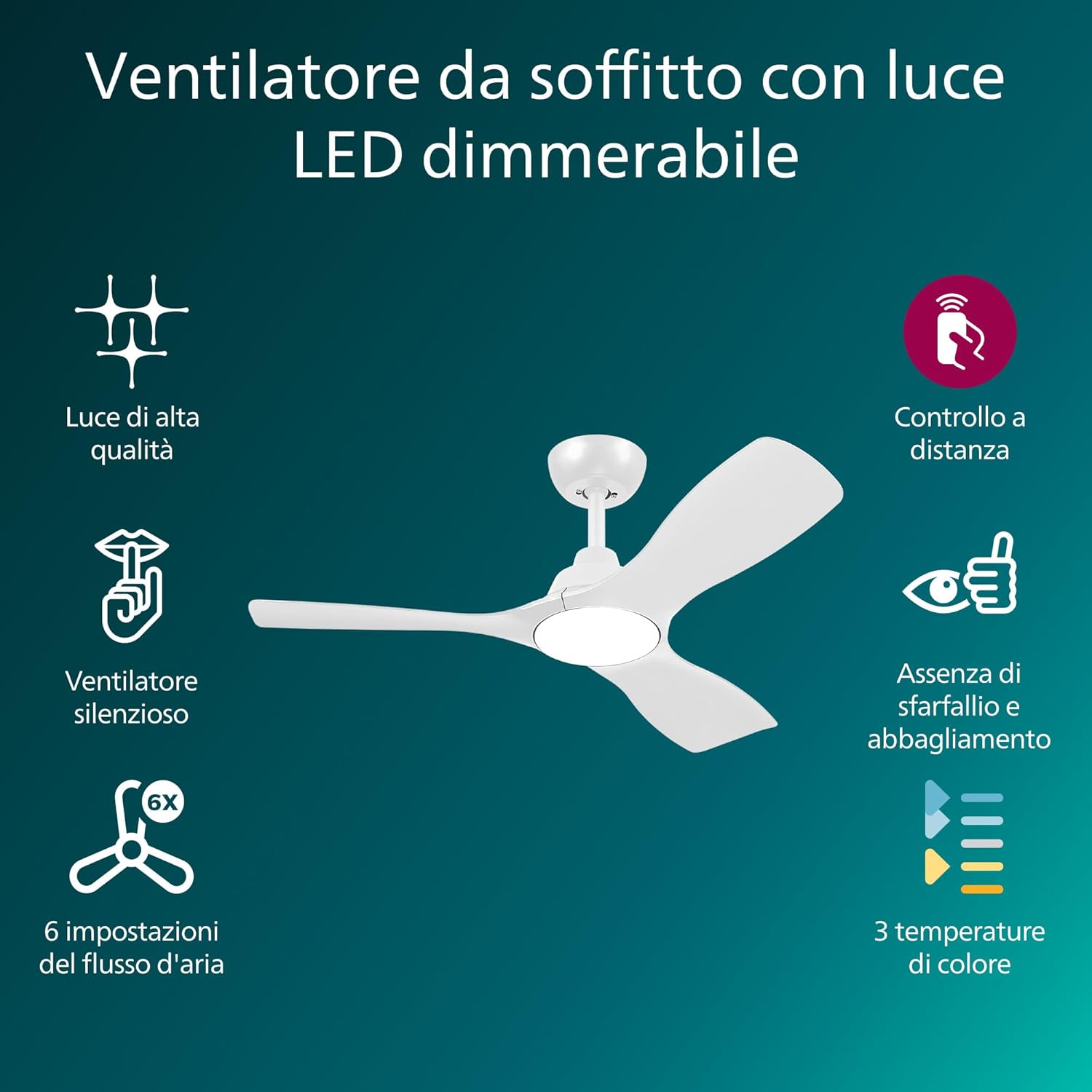Thumbnail 1 de Philips ventilatore da soffitto con pale fisse e illuminazione dimmerabile (42”, 106 cm, 30W+24W)