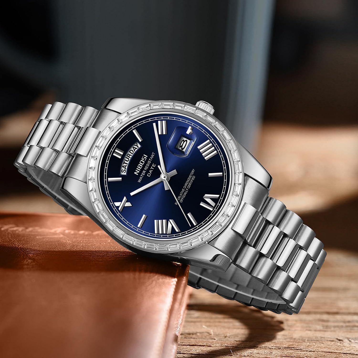 Thumbnail 4 de NIBOSI Orologio da uomo analogico al quarzo con lunetta e quadrante decorati, resistente all’acqua 3 ATM