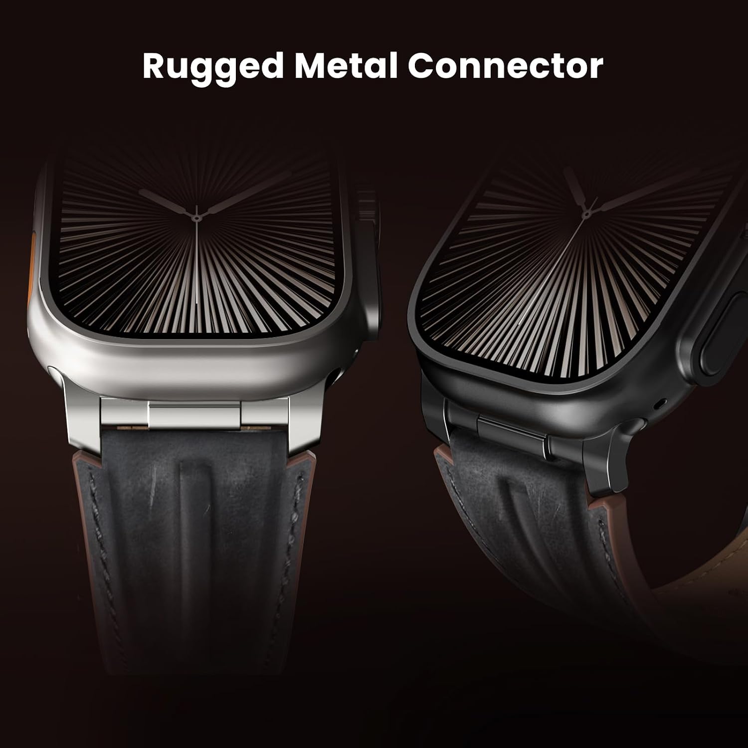 Detalle de Bouixel Top Grain Leather Strap for Apple Watch Ultra & Series (Rugged Metal Connector)