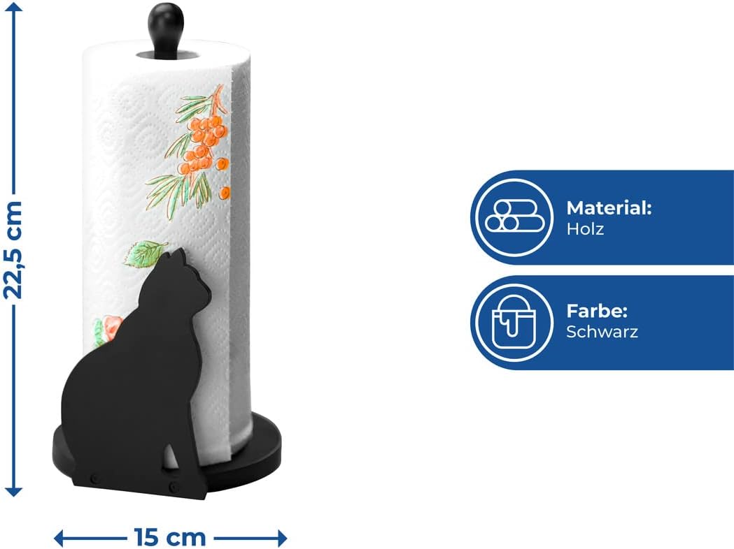Thumbnail 1 de Maximex Porte papier CHAT, Noir – Porte-papier en bois laqué noir (15 x 30 x 15 cm)