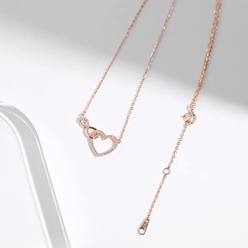 Detalle de Meissa Collar Plata Mujer Infinito Corazón – Gargantilla 925 con Circonita en Plata, Oro y Oro Rosa