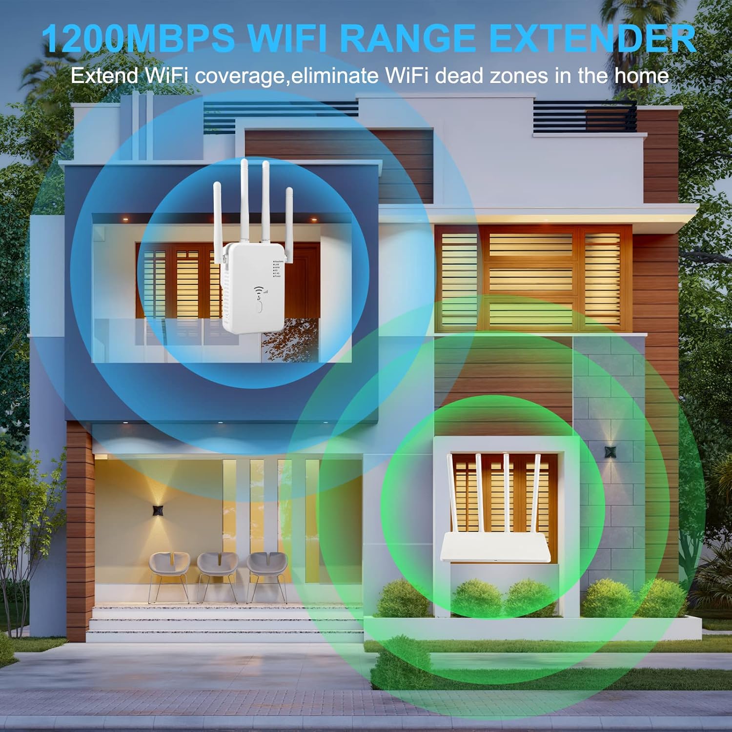 Detalle de WLAN Repeater 1200 Mbit/s Dual-Band mit 4 Antennen – Repeater/AP/Router-Modus, LAN/WAN-Port