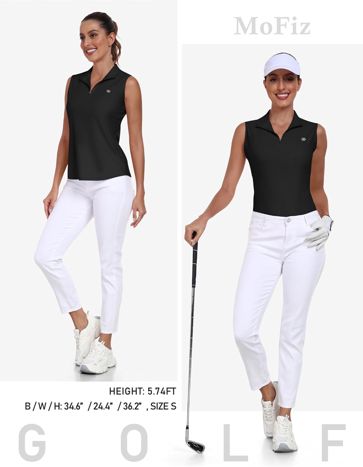 Thumbnail 6 de MoFiz Donna Polo T Shirt Senza Maniche Golf Camicia Estiva Traspirante con Cerniera UPF50+