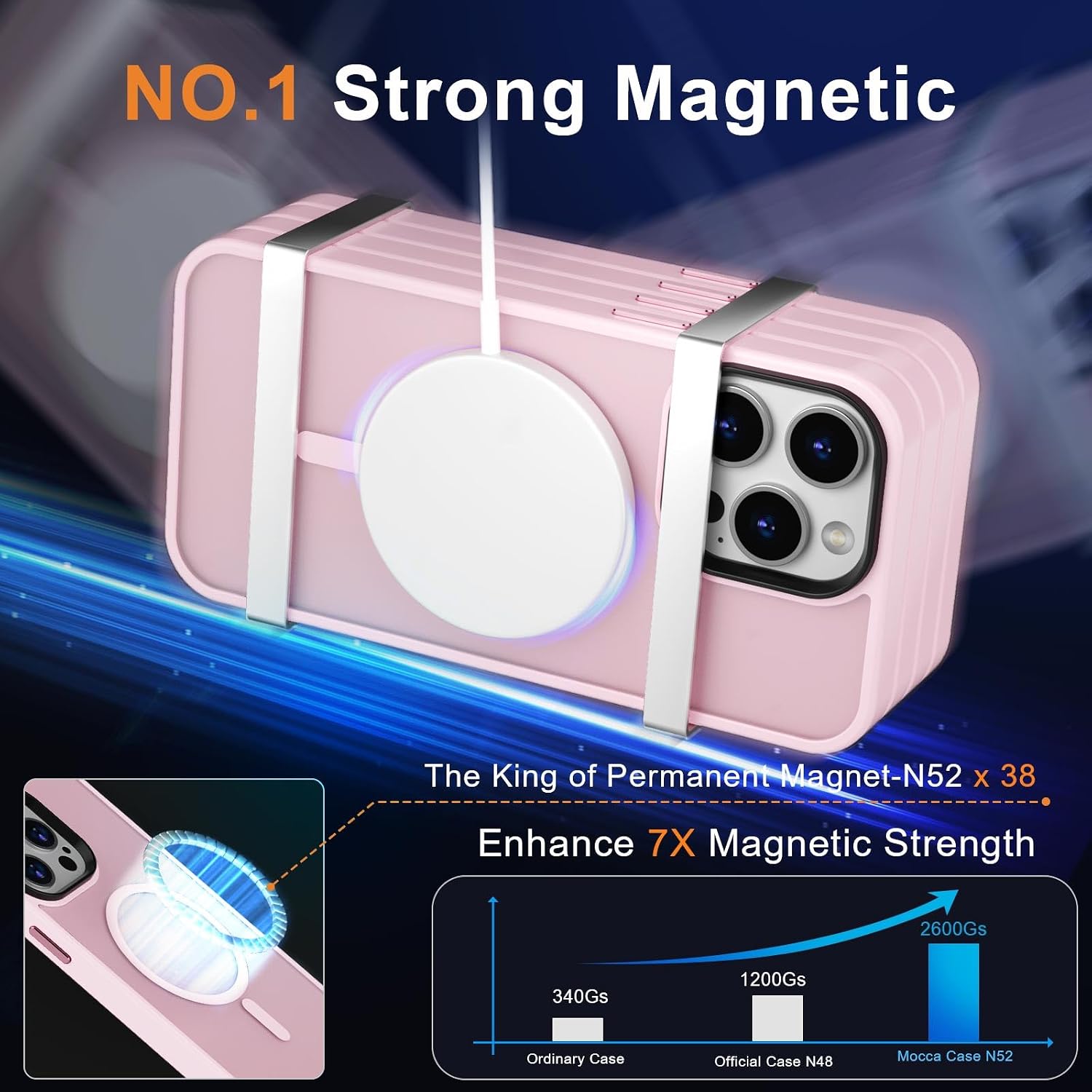 Thumbnail 2 de MOCCA Strong Magnetic Case for iPhone 12 Pro Max (6.7") with MagSafe Compatibility, + Glass Screen Protector & Camera Lens Protector – Pink